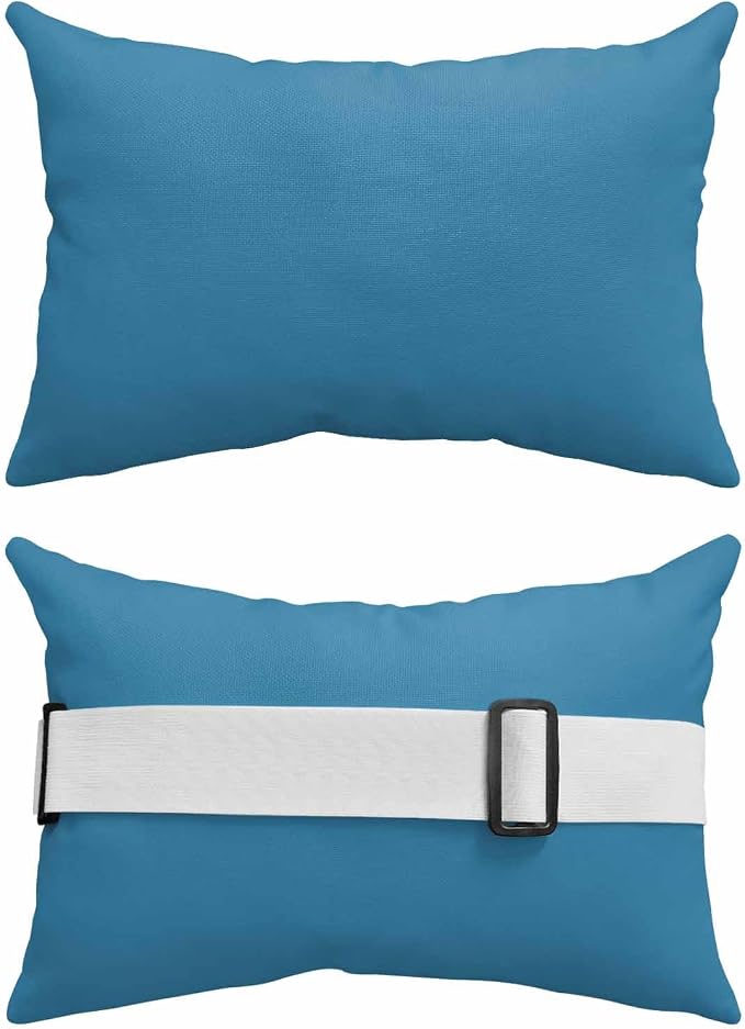 DecorLovee Blue Outdoor Recliner Pillows for Head, Modern Pure Blue Waterproof Chair Pillow with Elastic Stripe, Farmhouse Chaise Lounge Headrest Pillow for Patio/Beach/Pool 2Pack, 11"x16"