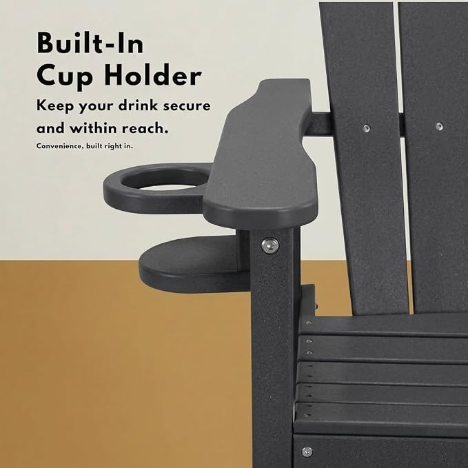 WILLIAMSPACE Patio Bar Chair Bar Stool, Outdoor All Weather HDPE Height Adirondack Chair with Armrests & Cup Holder, 1-Piece Counter Height Chair for Pool, Garden, Kitchen, ONLY 1 Chair (Grey)