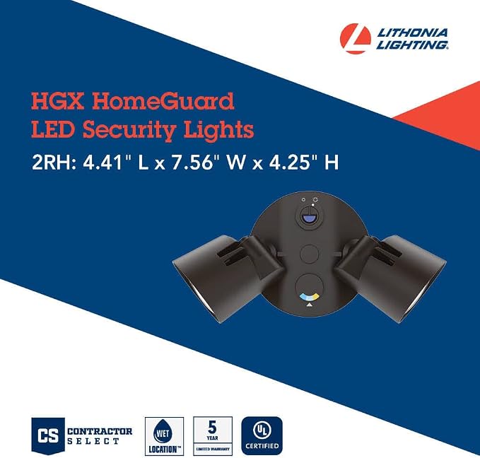Lithonia Lighting HomeGuard 2-Light LED Outdoor Flood Lights, 3-In-1 CCT | Dark Bronze Dusk to Dawn Outdoor LED Lights, Adjustable Lumens Selectable CCT Round Heads HGX LED 2RH ALO SWW2 120 PE DDB