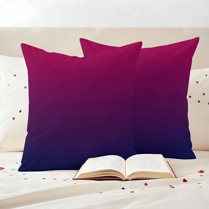 Outdoor Waterproof Pillow Covers Purple Burgundy Red Ombre Throw Cushion Case, Modern Color Gradient Pillowcase for Bed,Sofa,Couch, Patio Furniture, 16x16in, 2Pack Decorative Pillows Protector