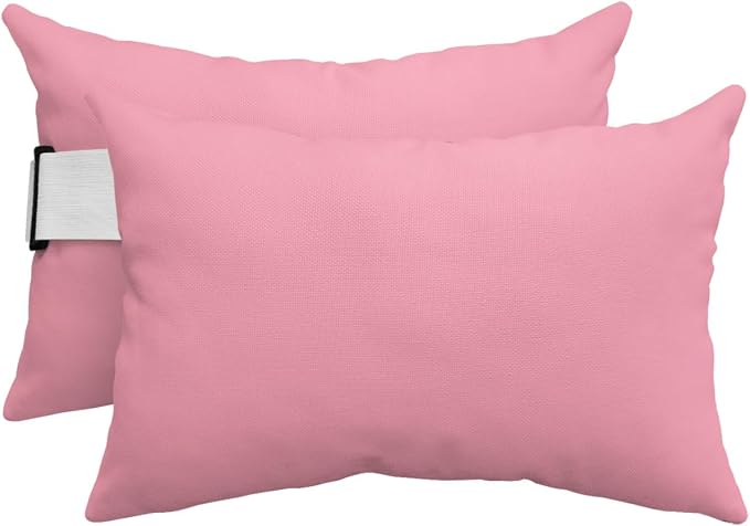 DecorLovee Pink Outdoor Recliner Pillows for Head, Modern Pure Pink Waterproof Chair Pillow with Elastic Stripe, Farmhouse Chaise Lounge Headrest Pillow for Patio/Beach/Pool 2Pack, 11"x16"