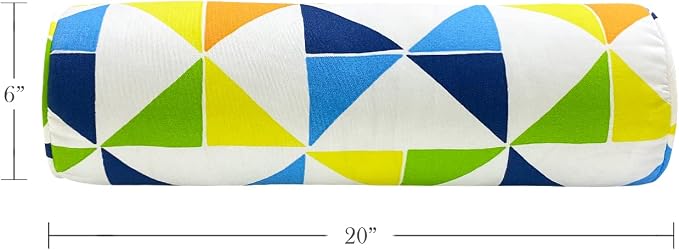 Pack of 2 Outdoor Waterproof Decorative Bolster Pillows with Inserts for Patio Furniture, 20x6 Inch Fade Resistant Patio Garden Bolster Cushions for Couch Bed Sofa, Triangular Multi