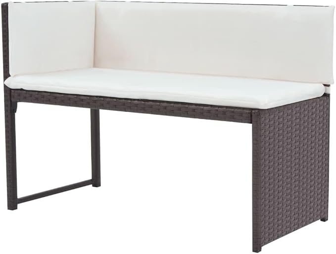 5-Piece Outdoor Dining Set, Brown Poly Rattan Patio Furniture with Cream White Cushions, Modular Sectional Sofa for Garden, Terrace and Balcony, Seats 4 People