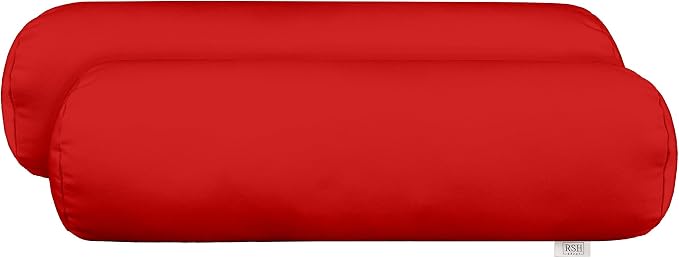RSH Décor Sunbrella Jumbo Neck Roll Pillows – Set of 2 | 24”x8”| Outdoor Bolster for Patio, Deck, Porch, or Poolside Furniture | Water & Fade-Resistant | Canvas Jockey Solid Bright Red - Made in USA