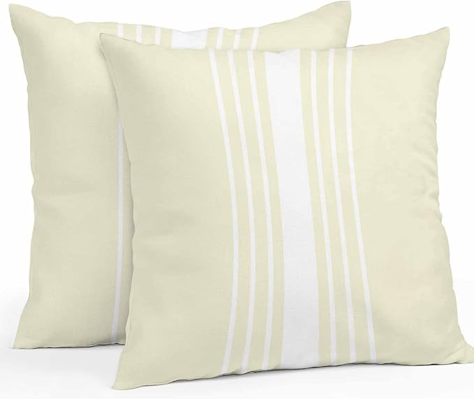 Cream White Stripe Outdoor Pillow Covers 20x20 Inch Throw Pillow Covers Set of 2 Waterproof Decorative Pillow Cases Modern Rustic Vertical Striped Cushion Covers for Patio Furniture Garden Couch Sofa