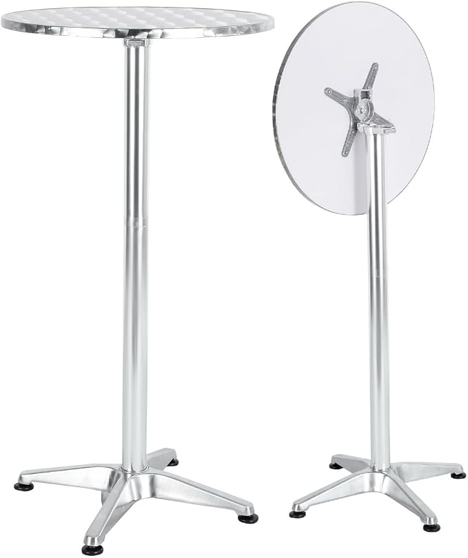 BTEXPERT Set of 10 Commercial 45-Inch Bar Height Round Patio Tables – 23.75" Diameter Aluminum Flip Top Tables with 25.75" Base – Indoor Outdoor Stainless Steel Silver Restaurant Furniture