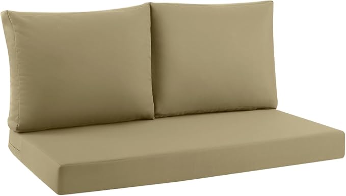 Outdoor Loveseat Cushions for Patio Furniture, Waterproof Cushion | Couch Hampton Bay Deep Seat Cushion Replacement Set 46" x 26", Patio Love Seat Sofa Cushions for Porch Garden Chair, Khaki