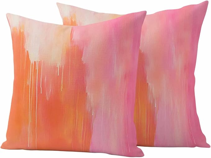 Outdoor Waterproof Pillow Covers Abstract Ombre Orange Pink Pack of 2 Lumbar Pillow Cover Oil Painting Art Decorative Cushion Pillowcases for Patio Couch Bench Garden 16 x 16 Inches