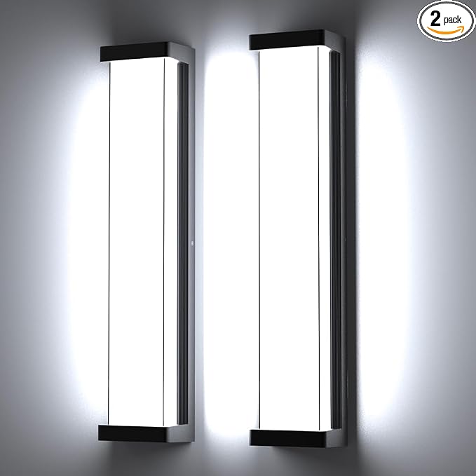 23.6in Outdoor Wall Lights 2Packs,10%-100% Dimming LED Modern Patio Wall Light Fixture, Black Exterior Sconce for Garage Courtyard Commercial House(6000K)