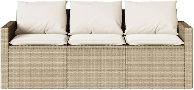 2 Piece Patio Dining Set with Cushions Beige PE Rattan Outdoor Bistro Table and Chairs Set for Garden Backyard Deck, Wooden Comfortable Seating with Removable Washable Covers, Powder Frame UV Proof