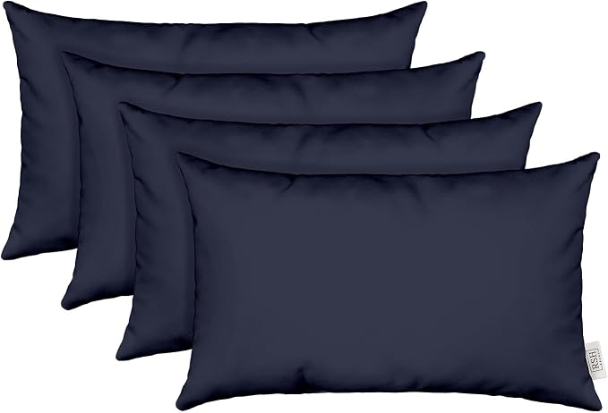 RSH DECOR: Sunbrella Lumbar Throw Pillows Set of 4 | 20" x 12" | Water and Fade-Resistant Performance Fabric | Outdoor Pillow Covers with Down-Alternative Inserts | Canvas Navy Blue - Made in USA