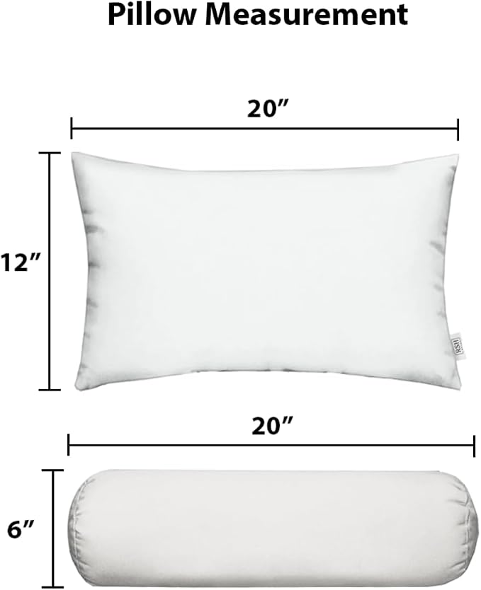 Neck Roll and Lumbar Pillows 4 Set Indoor Outdoor for Patio, Porch, Beachhouse Decor, Lounge Chair, UV and Fade-Resistant, Black White Stripe, 20x6 and 20x12 Inches, Made in USA