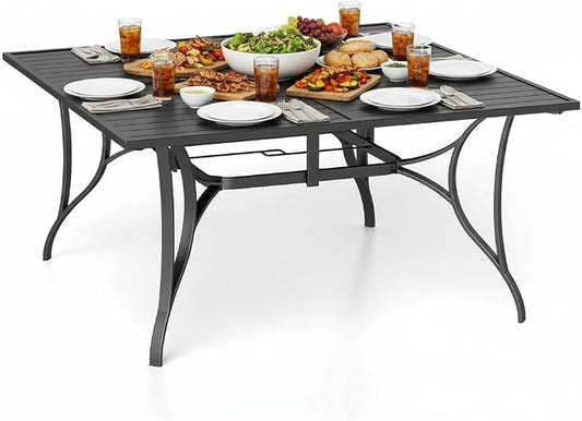 Tangkula 60" x 60" Metal Patio Dining Table for 8, Square Heavy Duty Outdoor Dining Table with Umbrella Hole, 8-Person Outside Dining Furniture for Porch, Garden, Balcony and Backyard