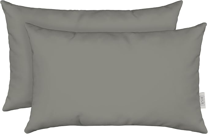 RSH DECOR: Sunbrella Lumbar Throw Pillows Set of 2 | 20" x 12" | Water and Fade-Resistant Performance Fabric | Outdoor Pillow Covers with Down-Alternative Inserts | Canvas Charcoal - Made in USA
