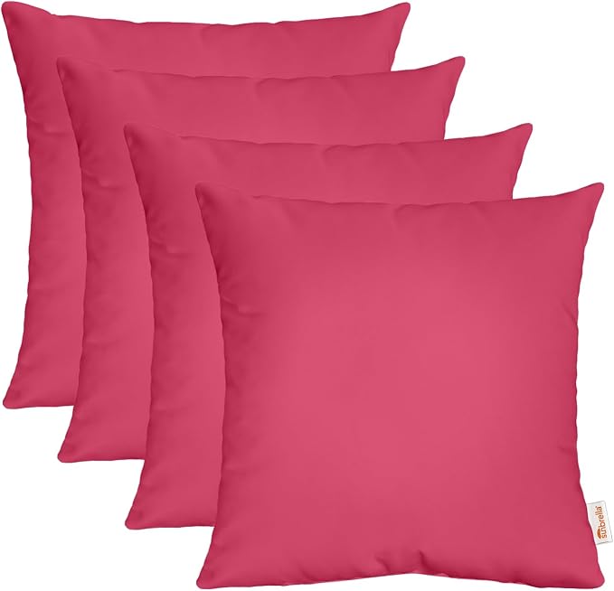 RSH DECOR: Sunbrella Square Throw Pillows Set of 4 | 17" x 17" | Water and Fade-Resistant Performance Fabric | Outdoor Pillow Covers with Down-Alternative Inserts | Made in USA (Canvas Hot Pink)