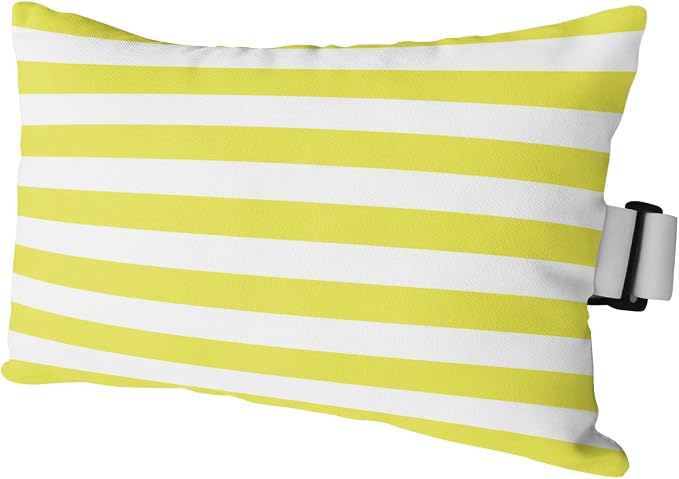 T&H XHome Outdoor Pillow for Chaise Lounge Chair, Yellow and White Stripes Waterproof Headrest Pillow Lumbar Pillows with Adjustable Elastic Strap for Beach, Poolside, Patio, Office (1 Pack)