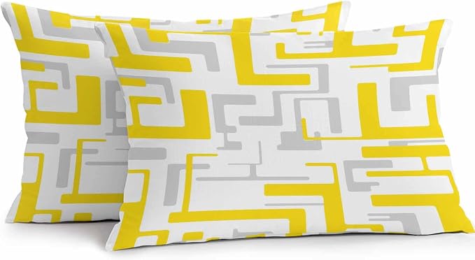 Vandarllin Outdoor Throw Pillows Covers 20x12 inch Set of 2 Waterproof Yellow Geometric Stripes Decorative Zippered Cushion Covers for Patio Furniture, Modern Abstract Lines Lumbar Pillowcases