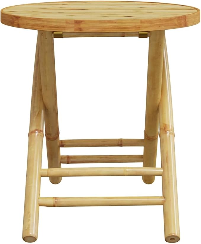 Natural Bamboo Foldable Side Table, 17.7 in Round Bamboo Table for Indoor Outdoor Use, Compact Portable Design for Dining or Plant Stand