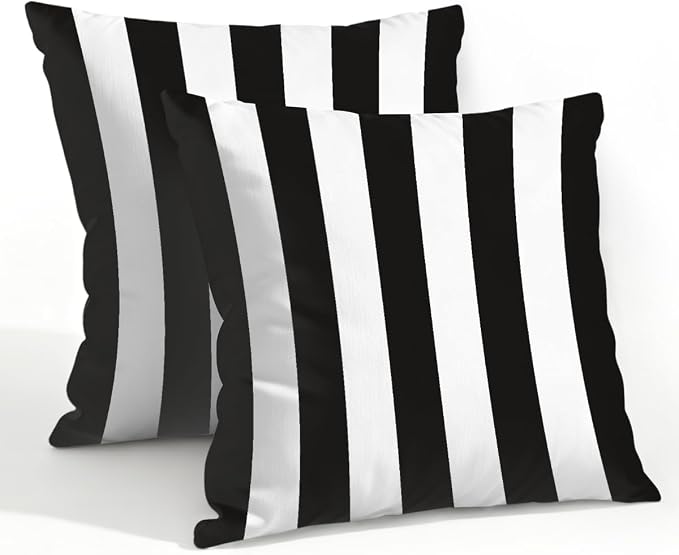 22x22 Inch Outdoor Pillow Covers Set of 2 Waterproof Throw Pillow Covers Decorative Couch Cushion Covers Black White Striped Square Pillowcases Protectors for Patio Garden Sofa
