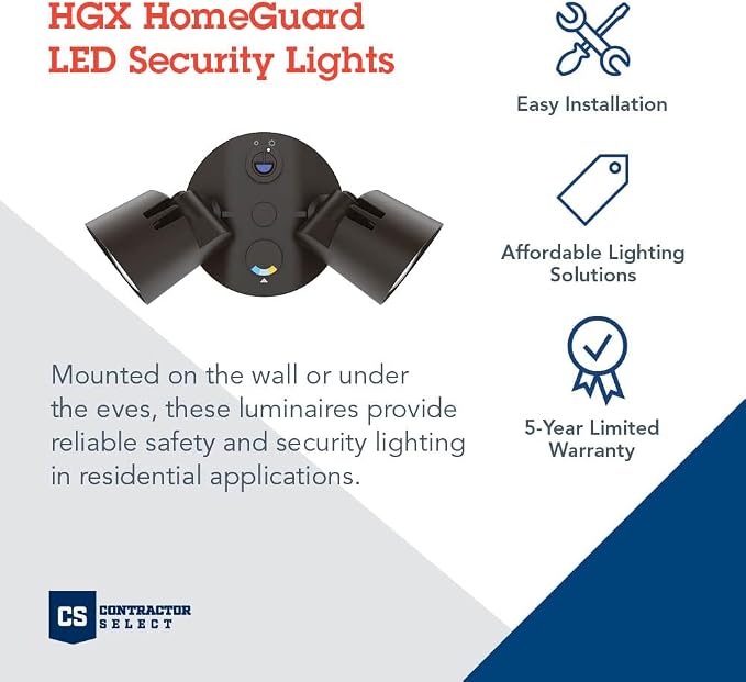 Lithonia Lighting HomeGuard 2-Light LED Outdoor Flood Lights, 3-In-1 CCT | Dark Bronze Dusk to Dawn Outdoor LED Lights, Adjustable Lumens Selectable CCT Round Heads HGX LED 2RH ALO SWW2 120 PE DDB