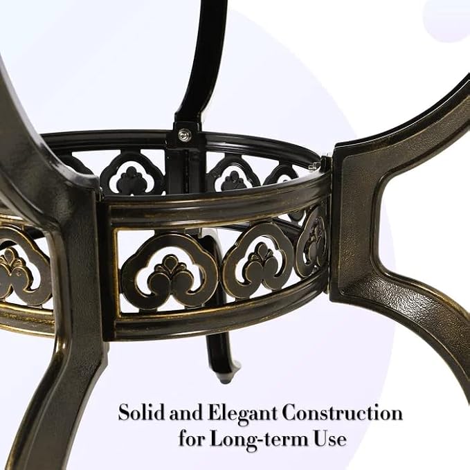 Patio Dining Table,Cast Aluminum Patio Table with Umbrella Hole, Outdoor Bistro Table for Backyard, Garden, Patio