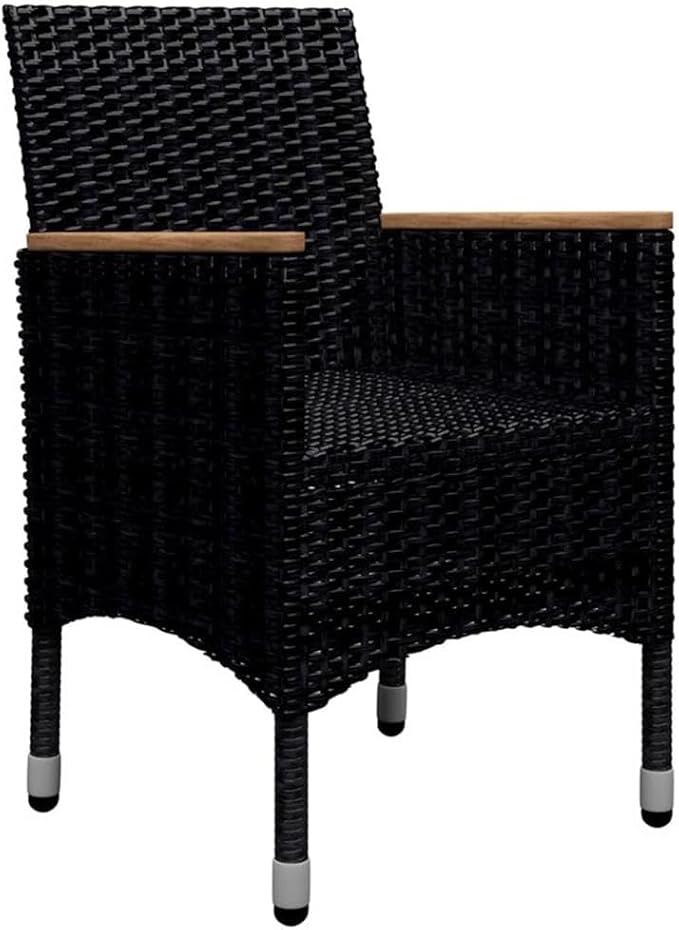 Afuera Living 9-Piece Outdoor Dining Set, Black Poly Rattan and Acacia Wood, Weather-Resistant, Removable Cushion Covers, Modern Style Patio Furniture for Garden or Deck Seating