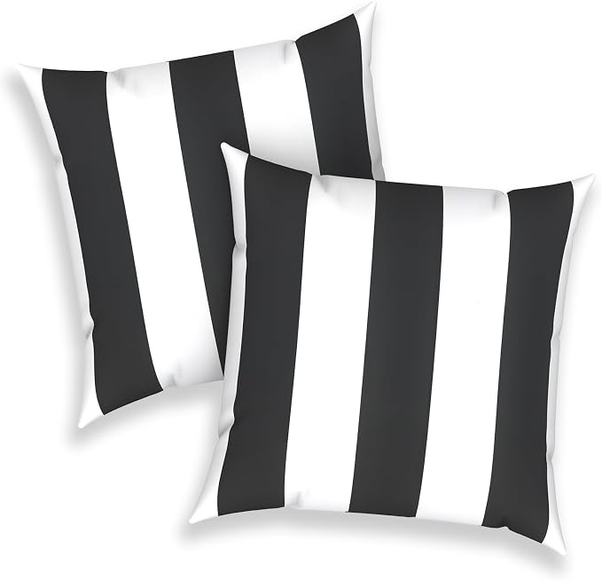 Outdoor 16x16 Inch Throw Pillow Covers Set of 2, All Weather Square Pillow Cases, Covers ONLY, Patio Cushion Pillow of Home Furniture Use, Cabana Black