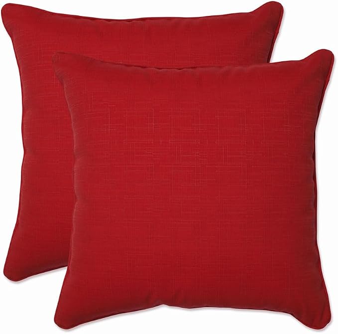Pillow Perfect Monti Chino Solid Indoor/Outdoor Throw Pillow Plush Fill, Weather and Fade Resistant, Throw - 18.5" x 18.5", Red, 2 Count