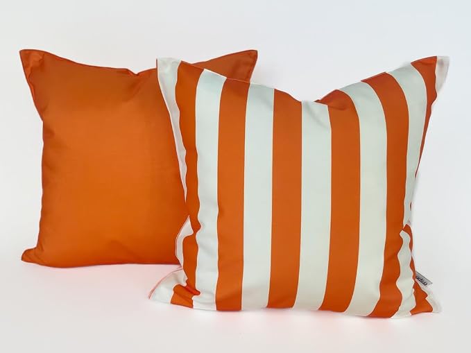 Pack of 2 Outdoor 20''x20'' Solid Waterproof Orange Throw Pillow Covers Decorative Square Patio Pillows for Patio Furniture