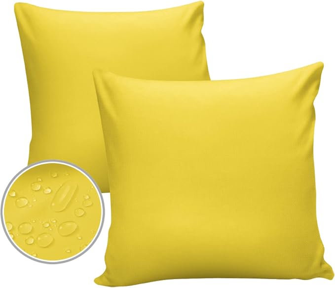 Outdoor Waterproof Pillow Covers for Patio Furniture Bright Yellow Decorative Throw Pillow Cover Solid Color Pillowcases Set of 2 Cushion Case for Sofa Couch Chair Home Decor 26x26 inch x 2pcs