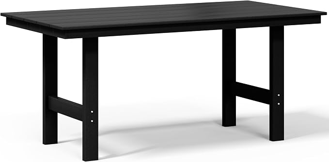 Costaelm Outdoor Patio Table, Outdoor Dining Table for 6, Weather Resistant Rectangle Patio Table with Umbrella Hole for Outside, Garden, Poolside, Porch, Black