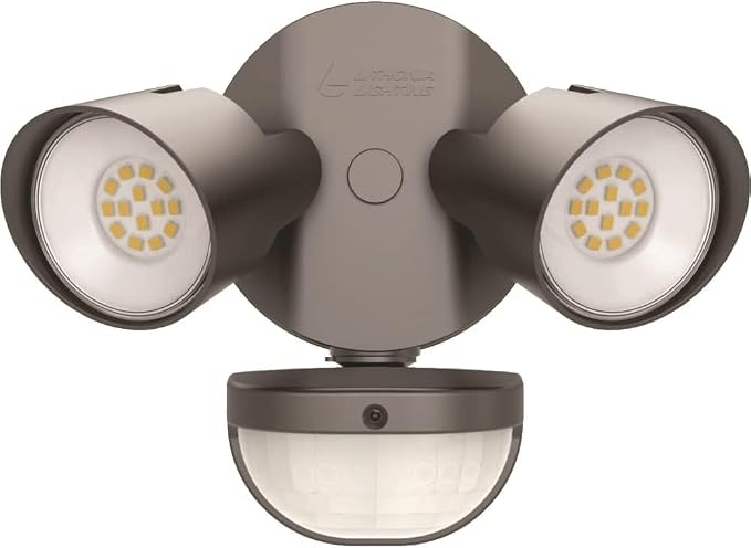 Lithonia Lighting HomeGuard 2-Light LED Outdoor Flood Lights, Motion Sensor | Dark Bronze Motion Sensor Outdoor Lights with Dusk to Dawn, 4000K Cool White, Round Heads (HGX LED 2RH 40K 120 MO DDB M2)