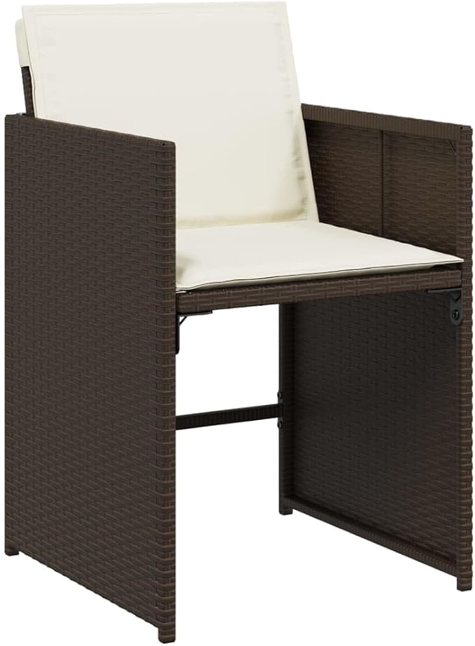9 Piece Patio Dining Set with Cushions Brown Poly Rattan Outdoor Garden Furniture Table and 8 Folding Chairs Tempered Glass Top Removable Washable Cover