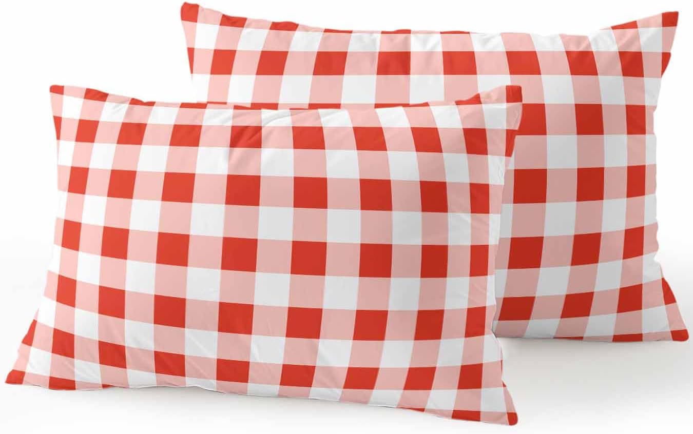 Waterproof Outdoor Pillow Set of 2 Red Buffalo Plaid Decorative Throw Pillows Cover & Insert 20x12 Inch Lumbar Pillowcase Check Lines Pillows for Couch Sofa Bed Patio Furniture Indoor Outdoor