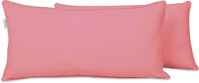 Indoor/Outdoor Polyester Fabric Lumbar Pillow Cover, All-Weather Waterproof Rectangular Cushion Case for Patio Furniture, 12 x 24 Set of 2 -Rose Pink