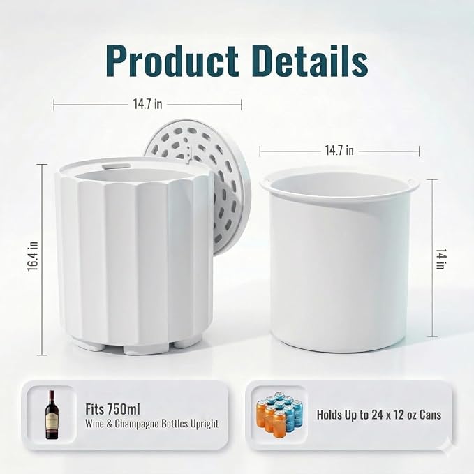 Outdoor Cooler Side Table, 2 in 1 Ice Chest Cooler Table All Weather Resistant | Dense Fluted Cooler Side Table with Hangable Lid for Patio Decor, Deck, BBQ, Beach | White