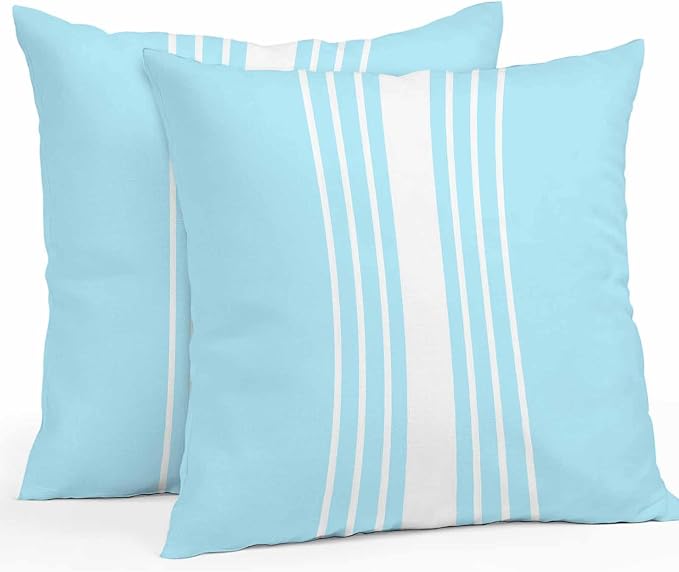 Aqua White Stripe Outdoor Pillow Covers 16x16 Inch Throw Pillow Covers Set of 2 Waterproof Decorative Pillow Cases Modern Rustic Vertical Striped Cushion Covers for Patio Furniture Garden Couch Sofa