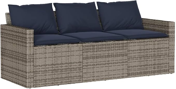 2 Piece Patio Dining Set Gray Poly Rattan with Cushions | Acacia Wood Tabletop, Powder-Coated Steel Frame, Removable Washable Cushion Covers