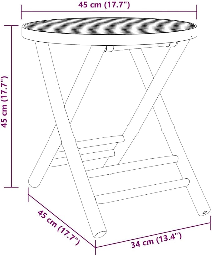 Natural Bamboo Foldable Side Table, 17.7 in Round Bamboo Table for Indoor Outdoor Use, Compact Portable Design for Dining or Plant Stand