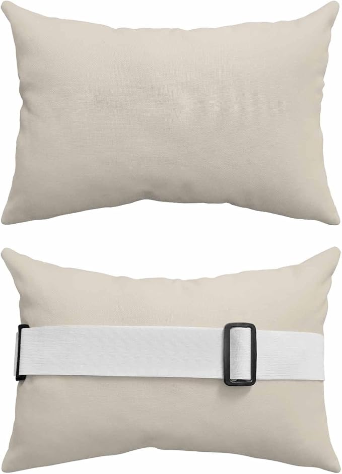 DecorLovee Ivory White Outdoor Recliner Pillows for Head, Modern Ivory White Waterproof Chair Pillow with Elastic Stripe, Farmhouse Chaise Lounge Headrest Pillow for Patio/Beach/Pool 2Pack, 11"x16"