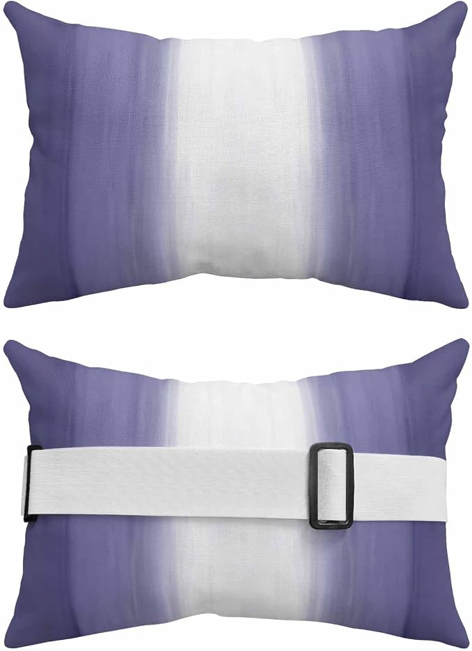 Outdoor Lumbar Pillow Set of 2, Purple Ombre Striped Waterproof Beach Headrest Pillow with Inserts, Purple Gradient Farmhouse Abstract Art Recliner Throw Pillows for Patio Furniture, 12 x 20