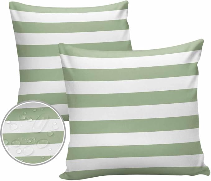Outdoor Pillows 26x26 Waterproof Outdoor Pillow Covers Spring Stripes Green Polyester Throw Pillow Covers Garden Cushion Decorative Case for Patio Couch Decoration Set of 2 Sage Green