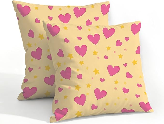 20x20 Inch Outdoor Pillow Covers Set of 2 Waterproof Throw Pillow Covers Decorative Couch Cushion Covers Pink Hearts Yellow Stars Square Pillowcases Protectors for Patio Garden Sofa
