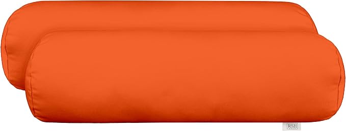 RSH Décor Sunbrella Neck Roll Pillows – Set of 2 | 20” x 6” | Outdoor Bolster for Patio, Deck, Porch, or Poolside Furniture | Water & Fade-Resistant | Canvas Melon | Bright Red Orange