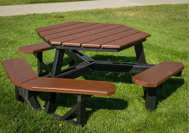 Frog Furnishings Hex Table Bench, Portable Outdoor, for All Weather, Backyard, Dining Party, Patio, Also for School, College, Park, Playground, Swimming Pool