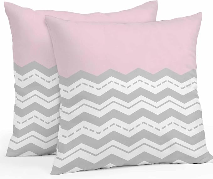 Grey Chevron Waterproof Outdoor Pillow Covers Set of 2 Home Decor, Geometric Pink Print Wavy Striped White Pillowcase Patio Pillow Covers for Couch Bench Furniture Garden 16x16in