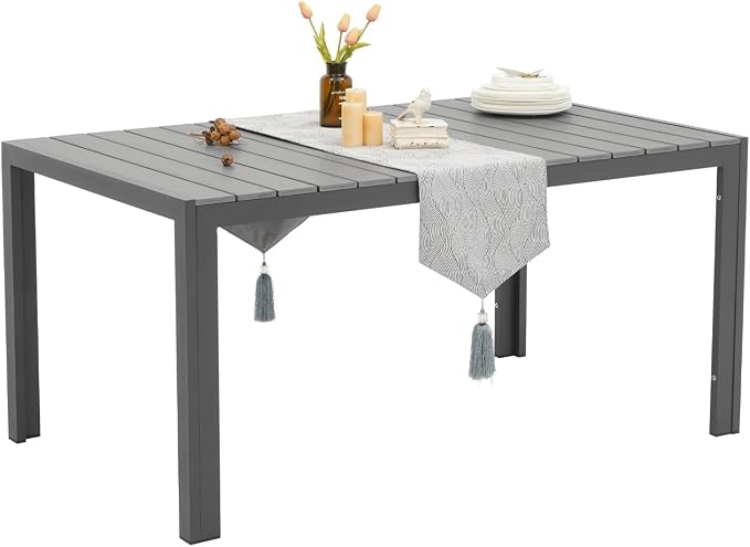 Outdoor Dining Table for 6 Person 60" Rectangular Patio Dining Table Outdoor Aluminum Tables for Garden Backyard Deck, Grey