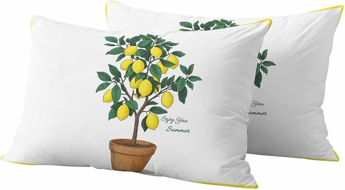 Summer Yellow Lemons Outdoor Waterproof Pillow Covers Set of 2, Green Leaf Botanical Garden Frame Pillowcase Decorative Throw Cushion Cases for Patio Garden Couch 20 x 12 Inches