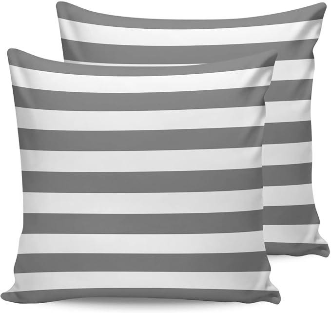 Outdoor Waterproof Pillow Covers for Patio Furniture Grey and White Stripes Decorative Throw Pillow Cover Solid Striped Pillowcases Set of 2 Cushion Case for Sofa Couch Chair 18 x 18 in
