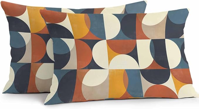 Vandarllin Outdoor Throw Pillows Covers 20x12 inch Set of 2 Waterproof Mid Century Geometric Decorative Zippered Cushion Covers for Patio Furniture, Abstract Modern Lumbar Pillowcases